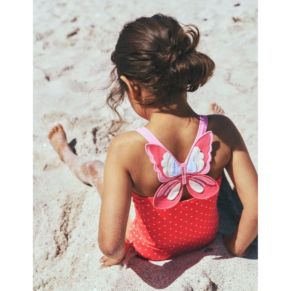 Mini Boden Girls Red Polka Dot One Piece Butterfly Swimsuit Size 9-10Y